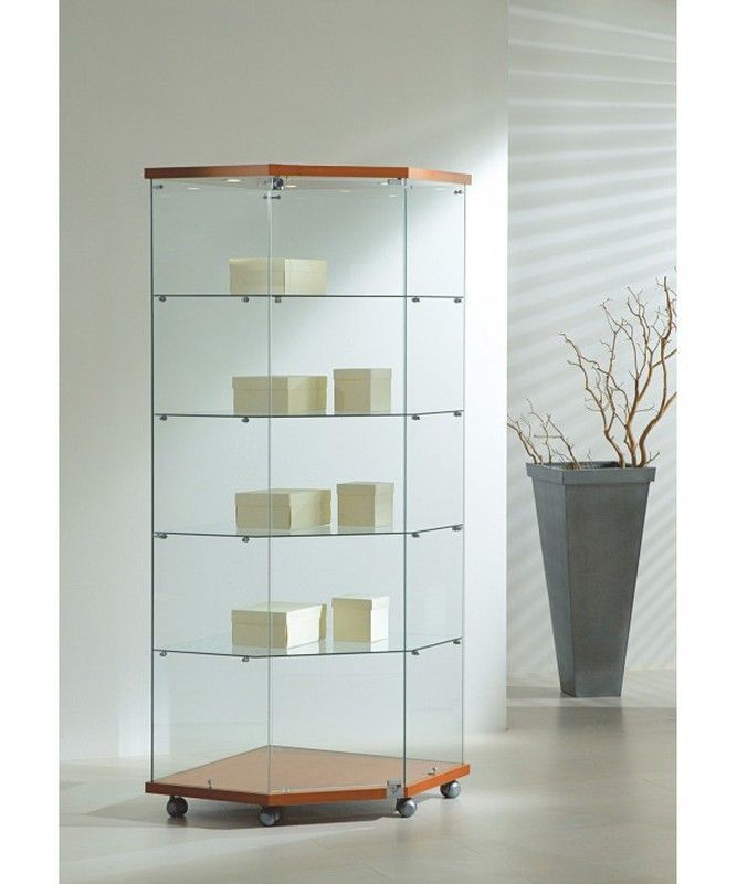 Vitrina 181 x 68 x 68 cm. Angular, 4 estantes, con luz