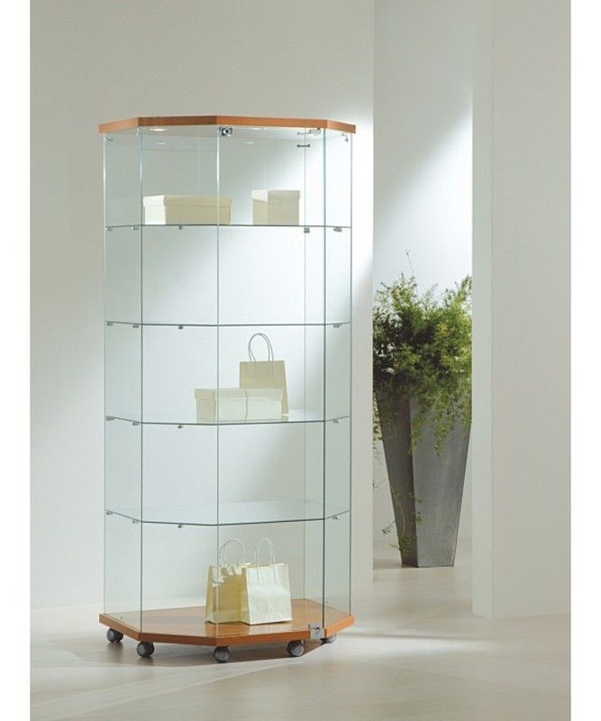 Vitrina 181 x 80 x 60/40 cm. Trapezoidal, 4 estantes, con luz