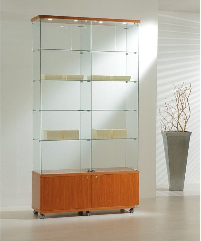 Vitrina 220 x 117 x 40 cm. 2 módulos, buck, 8 estantes, luz