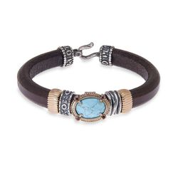 WB271X Pulsera PLATA DE PALO turquesa de mujer cuero marrón redondo