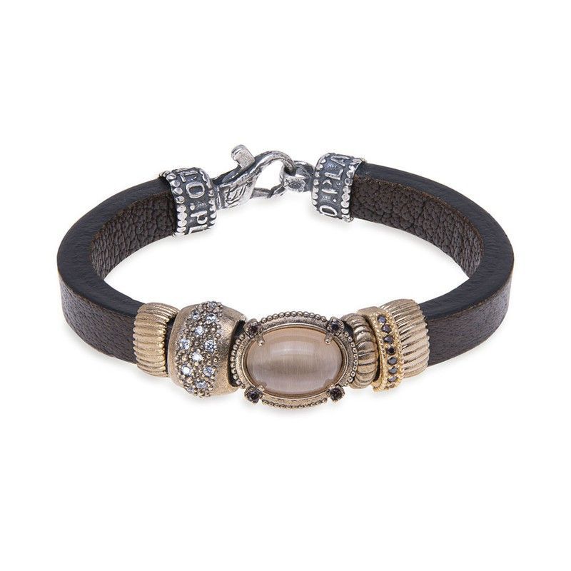 WB360X Pulsera PLATA DE PALO para mujer cuero con piedra ojo de tigre