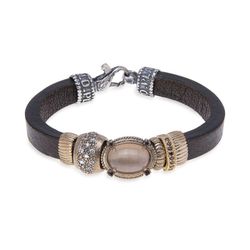 WB360X Pulsera PLATA DE PALO para mujer cuero con piedra ojo de tigre