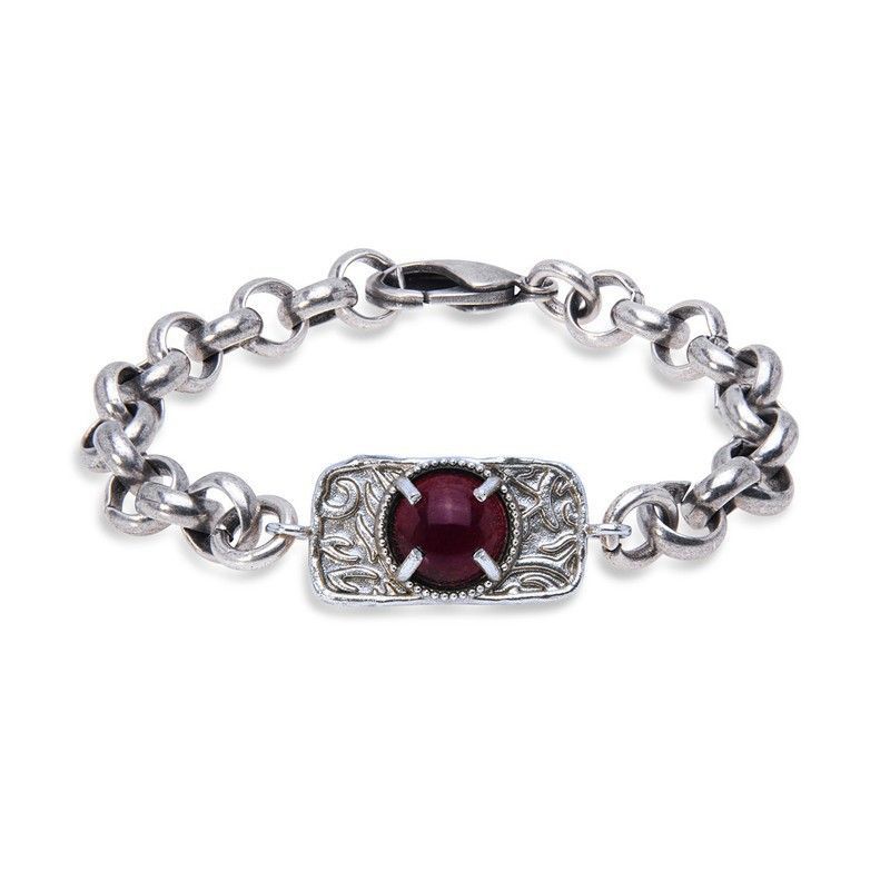 WB381X Pulsera Plata de Palo modelo Aria para mujer y cabujón granate natural de 10 milímetros
