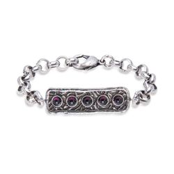 WB384X Pulsera Plata de Palo de mujer elegante y moderna con cinco cabujones granates naturales de 4 milímetros