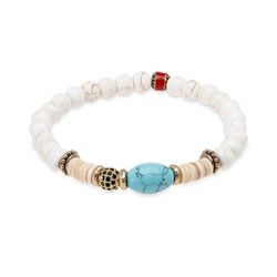 WB397A Pulsera PLATA DE PALO para mujer de bolas turquesa blanca  y bola esmaltada en rojo identificativa de la marca