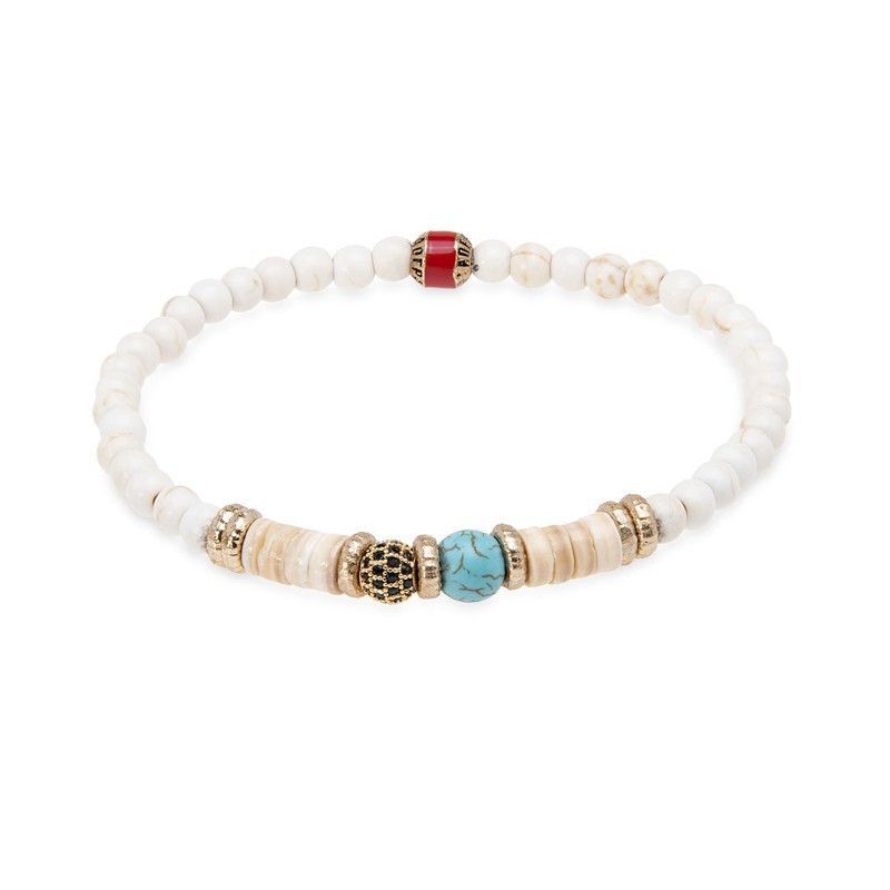 WB397B Pulsera Plata de Palo para mujer aros de nácar con turquesa elegante y moderna