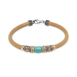 WB405X Pulsera Plata de Palo mujer cordón de cuero color camel fina, discreta y elegante