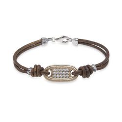 WB417X Pulsera PLATA DE PALO mujer de cuero con pieza de bronce, Plata 925 y circonitas blancas cierre de mosquetón