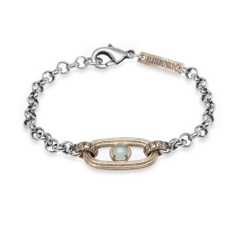 WB418X Pulsera Plata de Palo de mujer elegante y moderna, eslabón en bronce resaltado por un cabujón de calcedonia