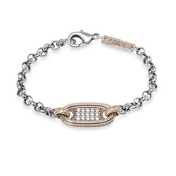 WB421X Pulsera Plata de Palo mujer chapada en Plata 925 con pieza de bronce y circonitas blancas cierre de mosquetón