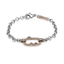 WB423X Pulsera Plata de Palo mujer eslabón en bronce con 3 circonitas brown, piezas de bronce, chapa de bronce identificativa de la marca