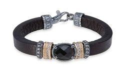 WB448X Pulsera Plata de Palo para mujer de cuero con cuarzo fumé oscuro elegante