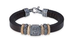 WB450X Pulsera Plata de Palo mujer de cuero con piezas en plata de ley, bronce y circonitas colección Cali
