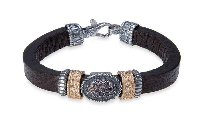 WB451X Pulsera Plata de Palo mujer de cuero con piezas de Plata 925 y circonitas modelo Fiora