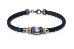 WB454X Pulsera Plata de Palo mujer de cuero negro y cierre mosquetón  con circonita blanca