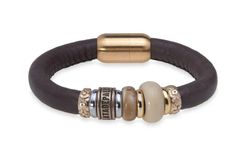 WB460X Pulsera Plata de Palo mujer de cuero con resinas marrón y beige sofisticada y elegante