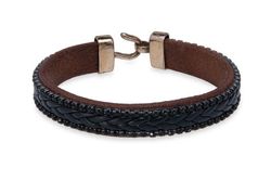WB468X Pulsera Plata de Palo elaborada en cuero con pasamanería negra modelo Mylen versátil y atemporal