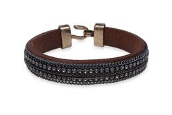 WB470X Pulsera Plata de Palo elaborada en cuero con pasamanería negra modelo Oris que resalta tu estilo único