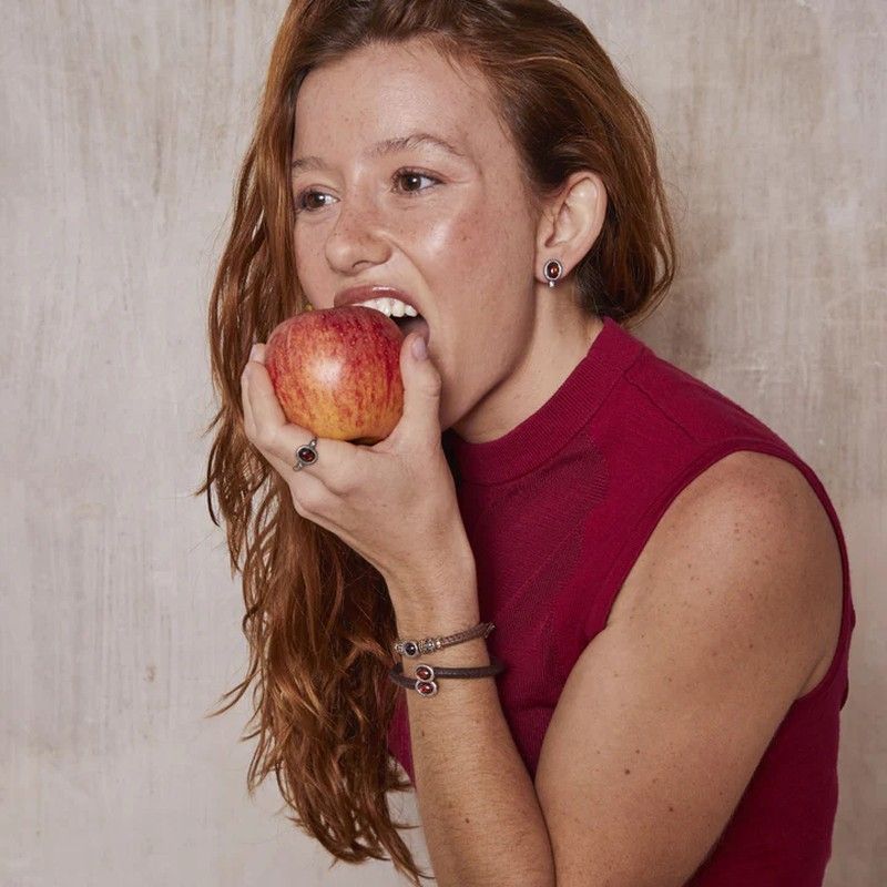 WB487X Pulsera Rita PLATA DE PALO de mujer detalles en plata bronce y piedra oval granate