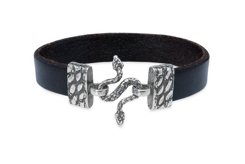 WB512X Pulsera PLATA DE PALO Sophiane cuero marrón y cierre de serpiente en plata de ley minimalista