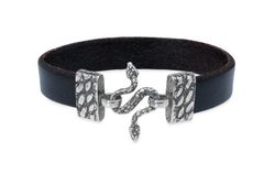 WB512X Pulsera PLATA DE PALO Sophiane cuero marrón y cierre de serpiente en plata de ley minimalista