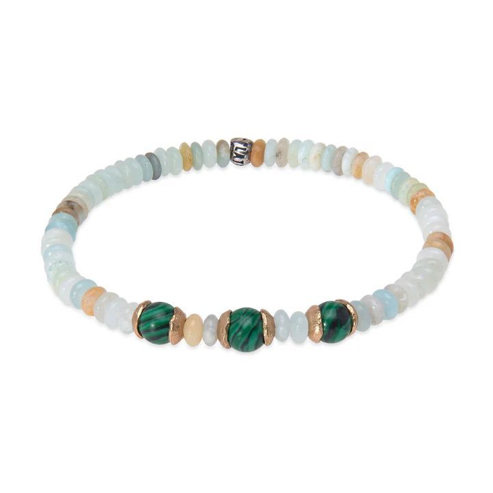 WB533X Pulsera PLATA DE PALO para mujer con piedras de amazonita y jade con piezas de bronce
