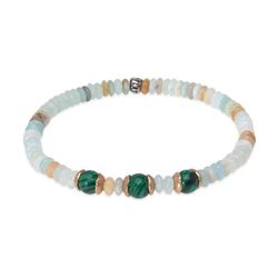 WB533X Pulsera PLATA DE PALO para mujer con piedras de amazonita y jade con piezas de bronce