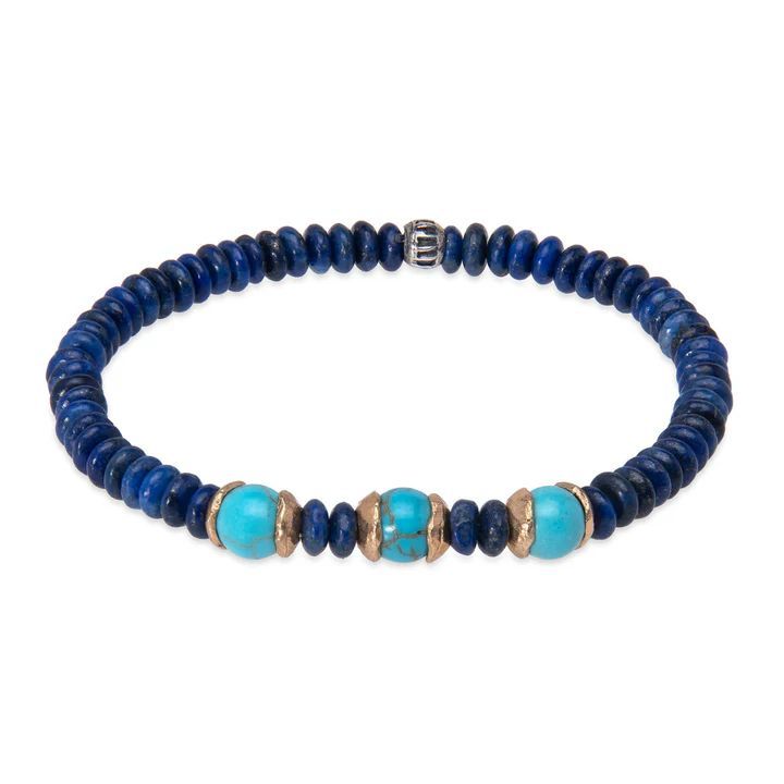 WB535X Pulsera Plata de Palo de bolas para mujer Hakanai de lapizlázuli y turquesas acabada en plata de ley