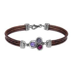 WB540X Pulsera Plata de Palo cuero de mujer Satori centro de plata 925 con rubí, rosa, y amatista
