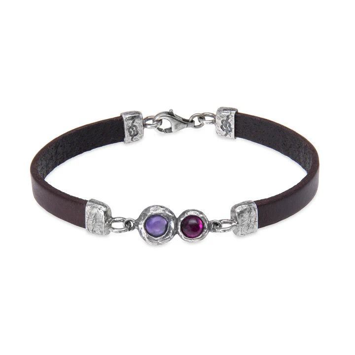 WB541X Pulsera Plata de Palo de cuero mujer Kage centro de plata 925 con rubí y amatista