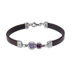 WB541X Pulsera Plata de Palo de cuero mujer Kage centro de plata 925 con rubí y amatista