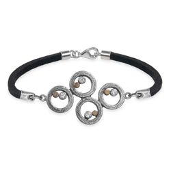 WB542X Pulsera Plata de Palo mujer de cuero colección Enso con círculos de plata 925 puntos de bronce y circonitas