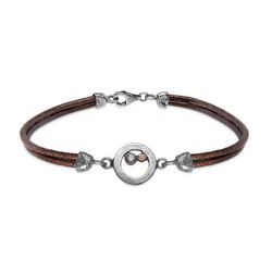 WB543X Pulsera PLATA DE PALO de cuero mujer modelo Engi con círculo de plata 925 y un punto de bronce