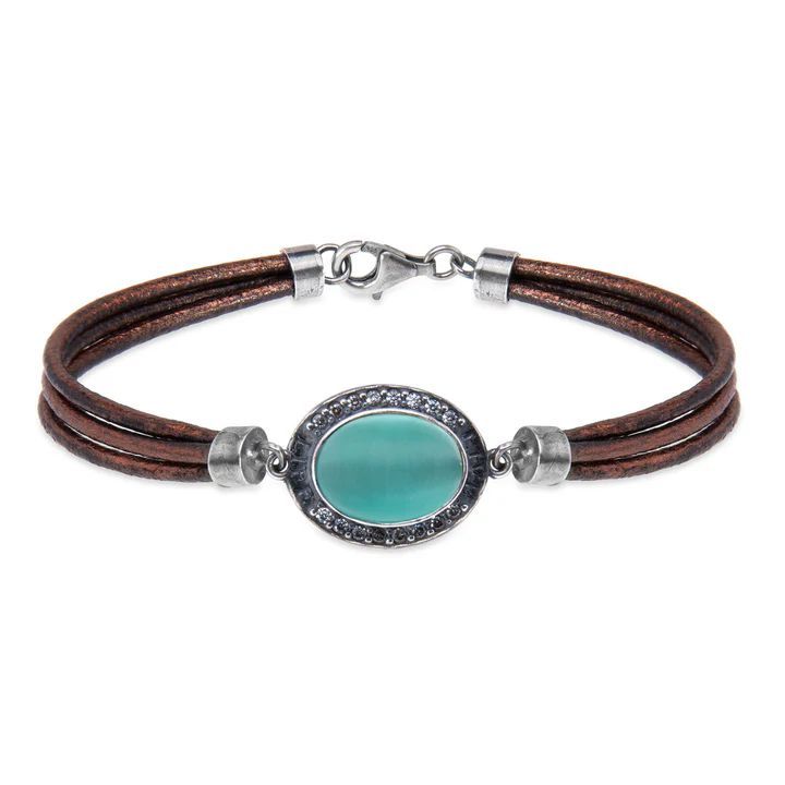 WB563X Pulsera Plata de Palo cuero de mujer modelo Meikai con piedra azul y circonitas blancas