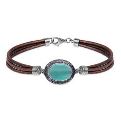 WB563X Pulsera Plata de Palo cuero de mujer modelo Meikai con piedra azul y circonitas blancas