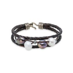 WB590X Pulsera Plata de Palo Mujer Dalia con Plata 925, cuero y perlas de agua dulce