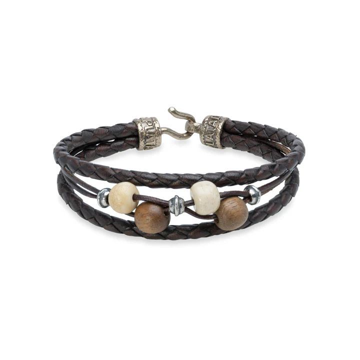 WB591X Pulsera PLATA DE PALO de mujer Malia en plata de ley 925, cuero y perlas de agua dulce