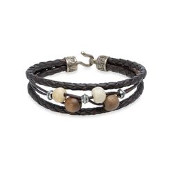 WB591X Pulsera PLATA DE PALO de mujer Malia en plata de ley 925, cuero y perlas de agua dulce