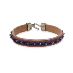 WB597X Pulsera Plata de Palo mujer modelo Zagora en plata 925, cuero y terciopelo de perlas con cierre de garfio