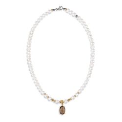 WN201X Collar para mujer PLATA DE PALO modelo Kabira de perlas y cuarzo fumé