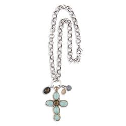 WN207X Collar Plata de Palo chapado en plata de ley 925 con cruz colgante de bronce y piedras elaborado con metal chapado en plata de 10 micras, lo que asegura un acabado brillante y duradero