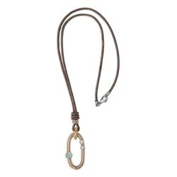 WN211X Collar Plata de Palo mujer de cuero con circonitas blancas y cabujón color calcedonia