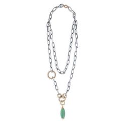 WN221X Collar Plata de Palo mujer en plata de ley aros de bronce y pieza de cristal color verde