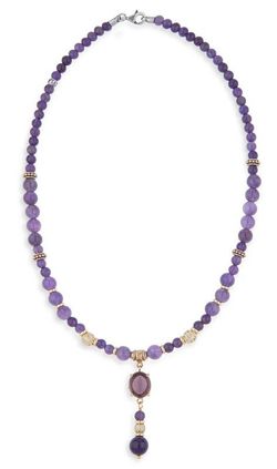 WN231A Collar PLATA DE PALO mujer de bronce, amatista y circonitas colección Alime refinado y elegante