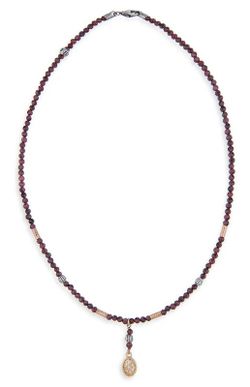 WN232G Collar PLATA DE PALO para mujer de pata 925 con piedras granates naturales bronce y circonitas