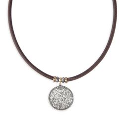 WN236X Colgante Alpina Plata de Palo para mujer muy elegante y de categoría combinado en cuero y colgante en plata de ley 925 en forma circular una verdadera obra de arte