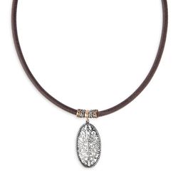 WN237X Colgante Dorita Plata de Palo de mujer en plata de ley forma oval formando una cenefa cuero elegante y moderno