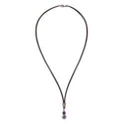 WN250X Collar PLATA DE PALO fino y elegante de cuero mujer Kage lágrima de plata 925 con rubí y amatista