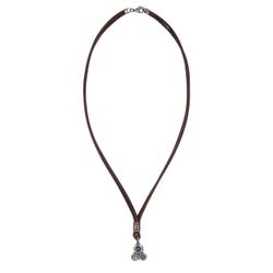 WN251X Collar Plata de Palo en cuero de mujer modelo Kaiko centro de plata 925 con aguamarina, verde y olivina