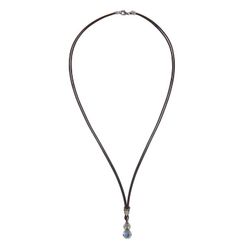 WN252X Collar Plata de Palo de cuero mujer Shinkai centro de plata 925 con aguamarina y olivina